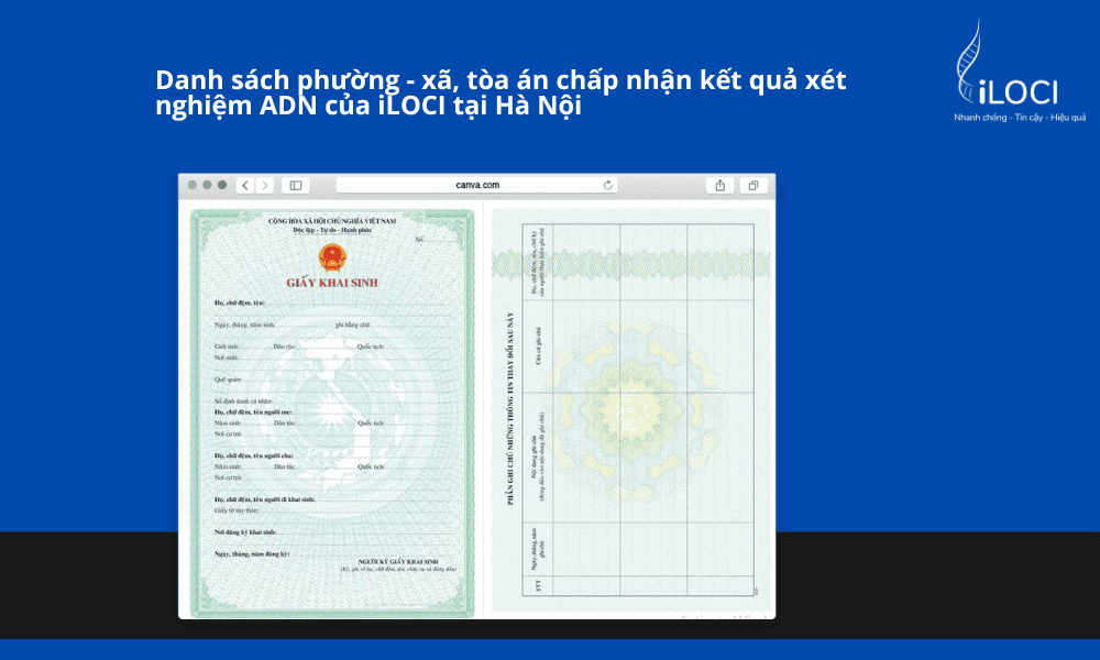 Danh sách phường - xã, tòa án chấp nhận kết quả xét nghiệm ADN của iLOCI tại Hà Nội